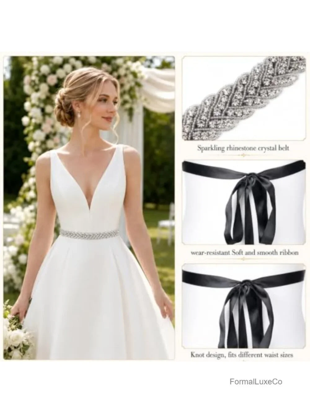 Sparkling Crystal Wedding Waist Belt Adjustable Rhinestone Ribbon Belt for